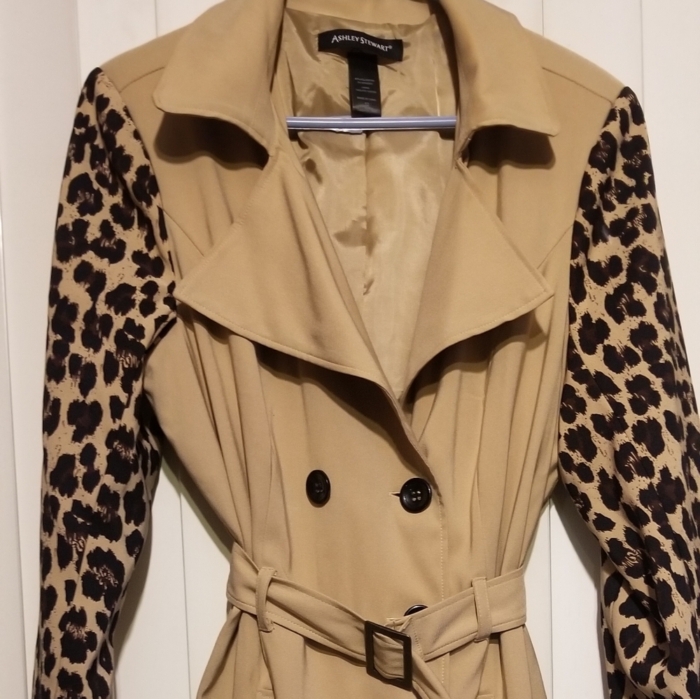 Tan Leapard Khaki Belted Jacket Ashley Stewart 12